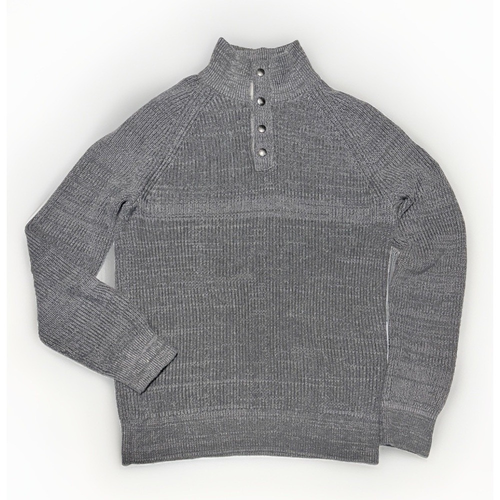 Banana Republic Men L Mock Neck 1/4 Snap Button Ribbed Knit Pullover Sweater